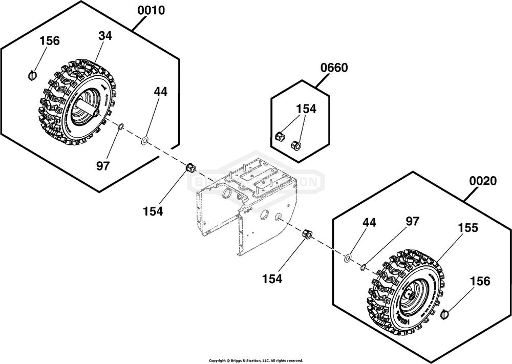 Wheels And Tires Group Diagram and Parts List for 1696616-04 2017 Briggs and Stratton Snow Blower